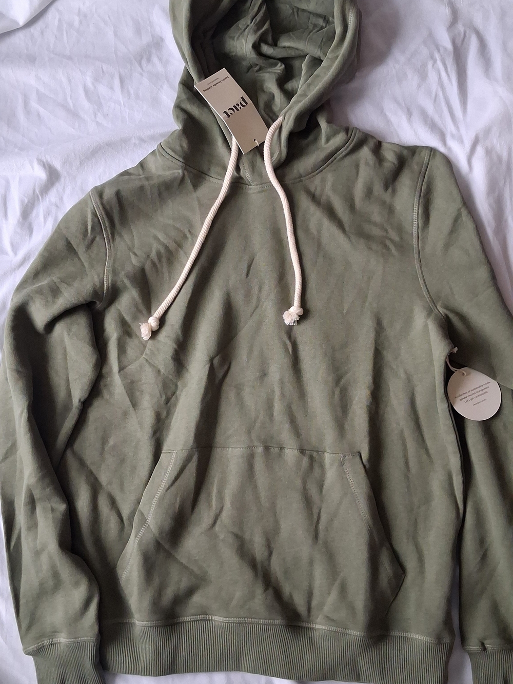 Men's Or Women's Olive Green Pullover Hoodie - Pact Organic Cotton NWT Small